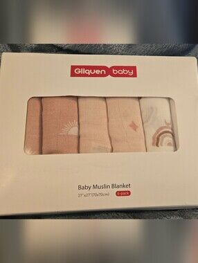 NEW GLLQUEN Baby Boy Girl Muslin Blankets-6 Pack~Gender Neutral Sun Rainbow Moon